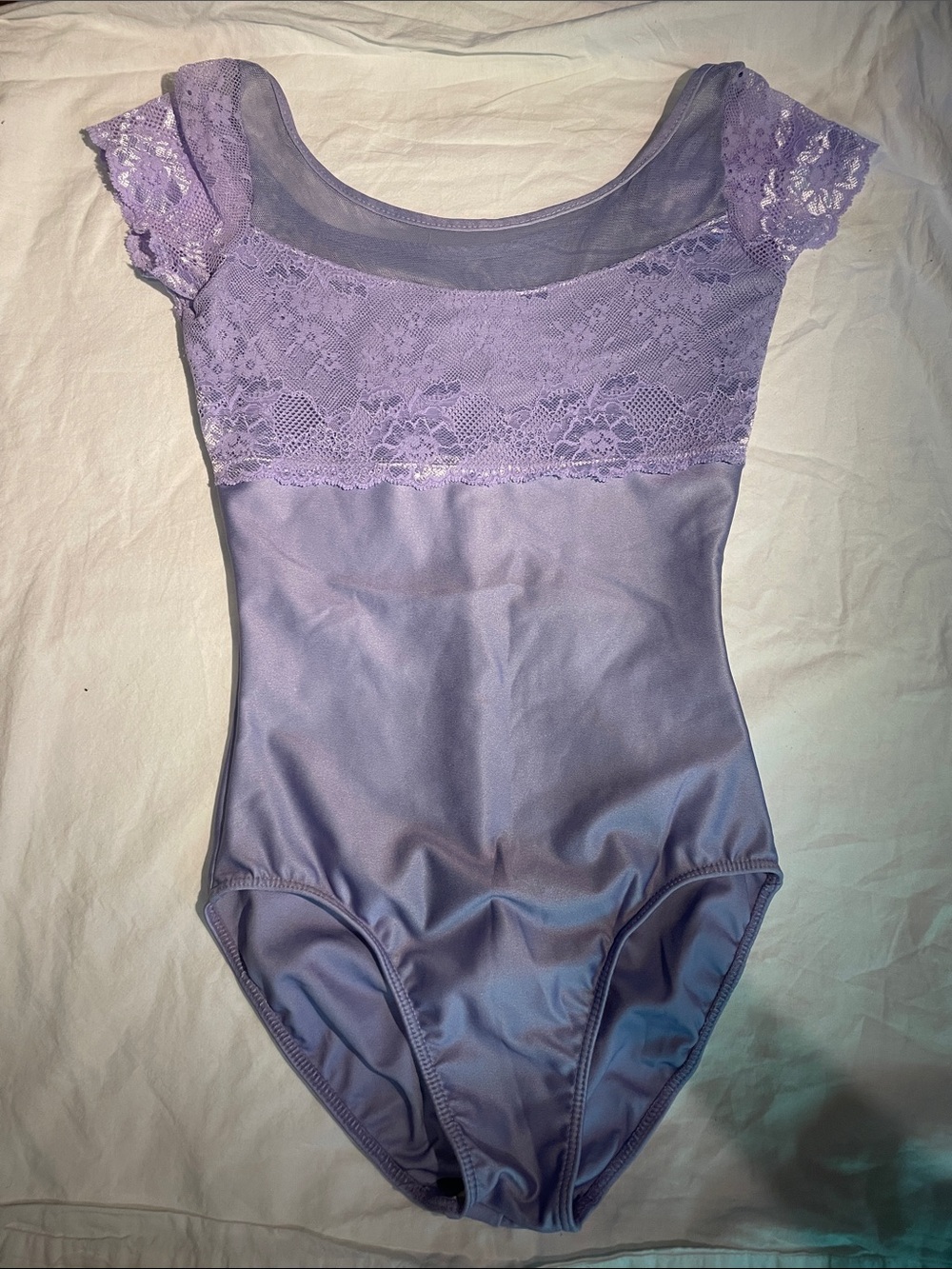 Lilac Lace Cap-Sleeve Leotard